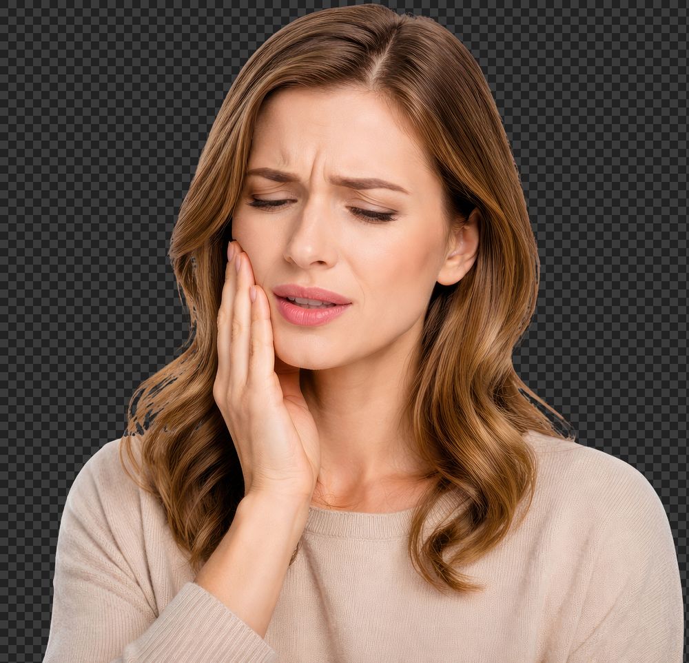 شخص يمسك خده بسبب ألم في الأسنان، مناسب لموضوع ألم المضغ ومشكلات الأسنان واللثة